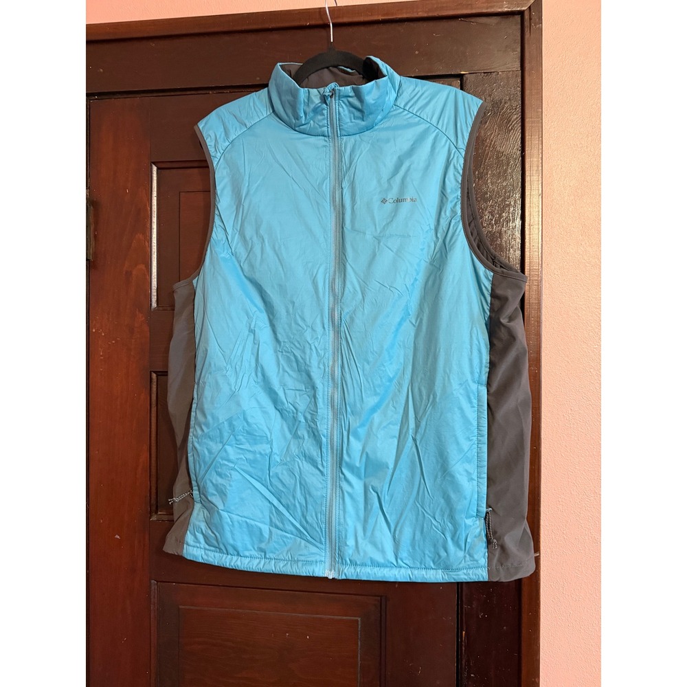 Columbia Womens Puffer Vest Blue Gray Full Zip Insulated Mock Neck Sleeveless L